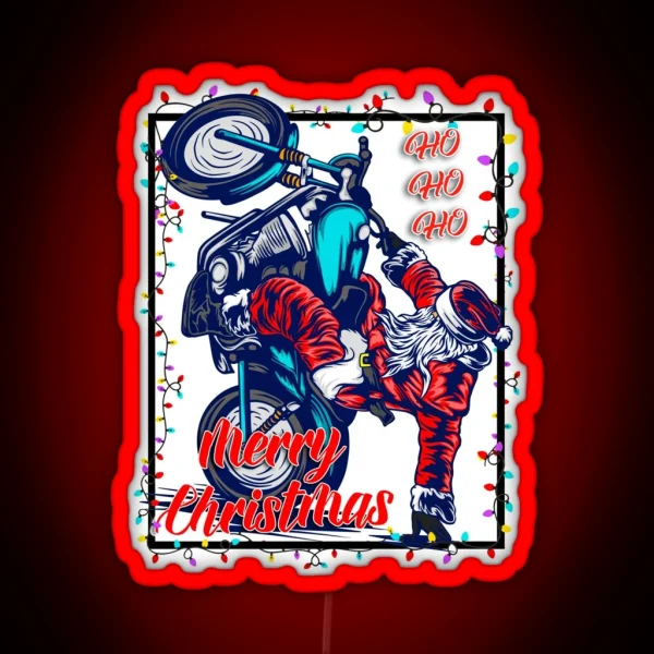 Cool Biker Santa Funny Christmas Gift RGB Neon Sign