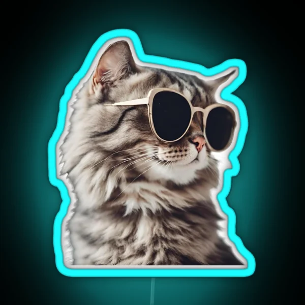 Cool Cat Wearing Sunglasses RGB Neon Sign