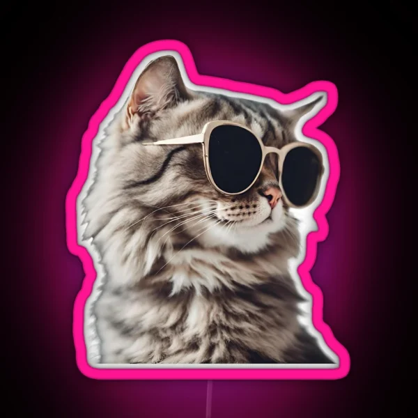 Cool Cat Wearing Sunglasses RGB Neon Sign