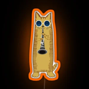 Cool Hippy Cat With Sunglasses Playing The Clarinet RGB Neon Sign