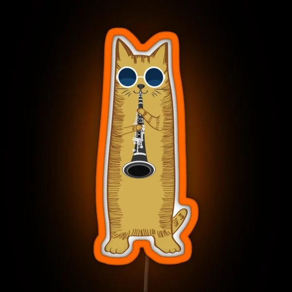 Cool Hippy Cat With Sunglasses Playing The Clarinet RGB Neon Sign