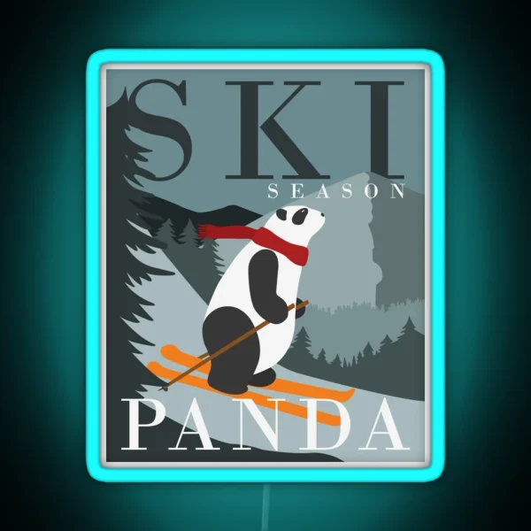 Cool Panda In Ski Season RGB Neon Sign
