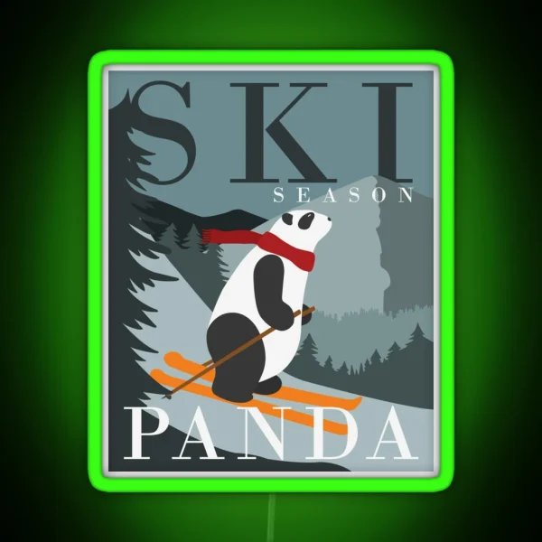 Cool Panda In Ski Season RGB Neon Sign