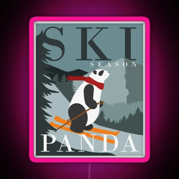 Cool Panda In Ski Season RGB Neon Sign