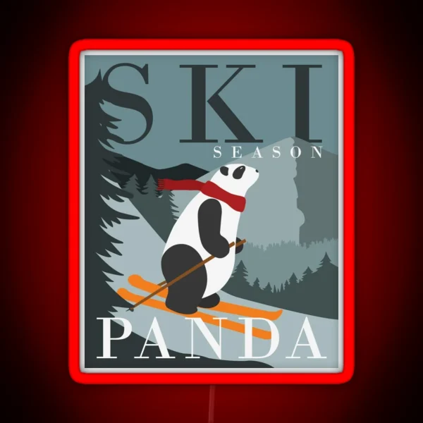 Cool Panda In Ski Season RGB Neon Sign