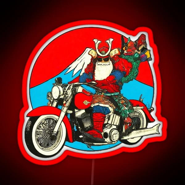 Cool Santa Biker Christmas Santa On Motorcycle Unique Holiday Graphic Funny Santa Claus Biker Gift RGB Neon Sign