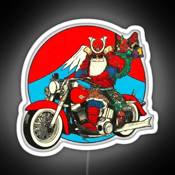 Cool Santa Biker Christmas Santa On Motorcycle Unique Holiday Graphic Funny Santa Claus Biker Gift RGB Neon Sign