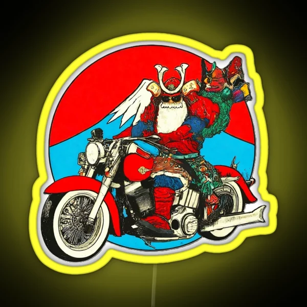 Cool Santa Biker Christmas Santa On Motorcycle Unique Holiday Graphic Funny Santa Claus Biker Gift RGB Neon Sign