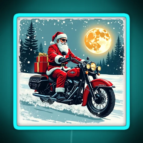Cool Santa Biker RGB Neon Sign