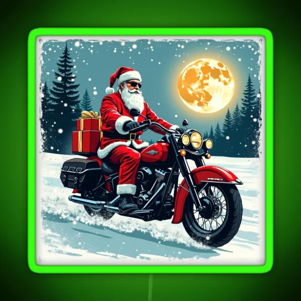 Cool Santa Biker RGB Neon Sign