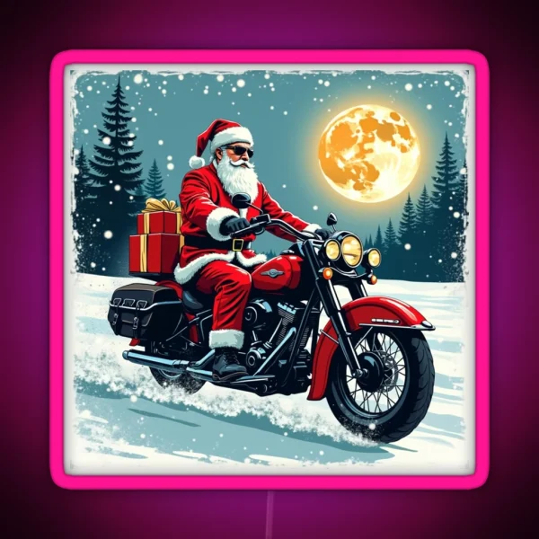 Cool Santa Biker RGB Neon Sign