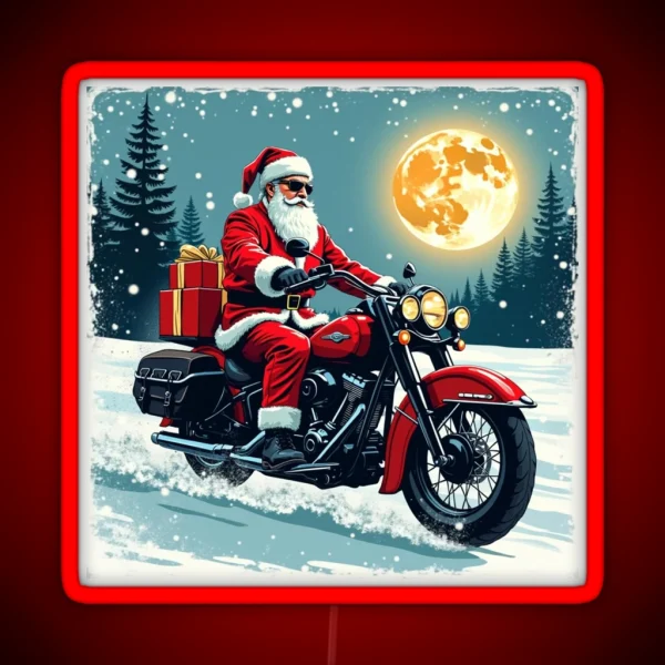 Cool Santa Biker RGB Neon Sign