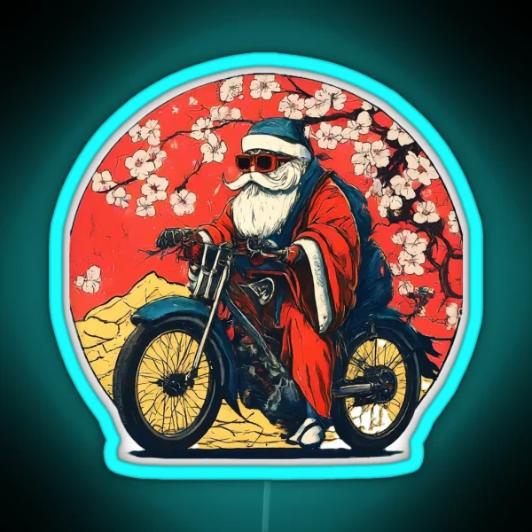 Cool Santa Claus Riding Motorcycle Christmas Santa Biker Holiday Santa Unique Santa Claus RGB Neon Sign