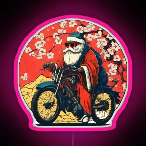 Cool Santa Claus Riding Motorcycle Christmas Santa Biker Holiday Santa Unique Santa Claus RGB Neon Sign