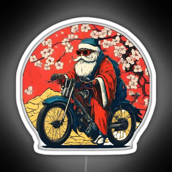 Cool Santa Claus Riding Motorcycle Christmas Santa Biker Holiday Santa Unique Santa Claus RGB Neon Sign