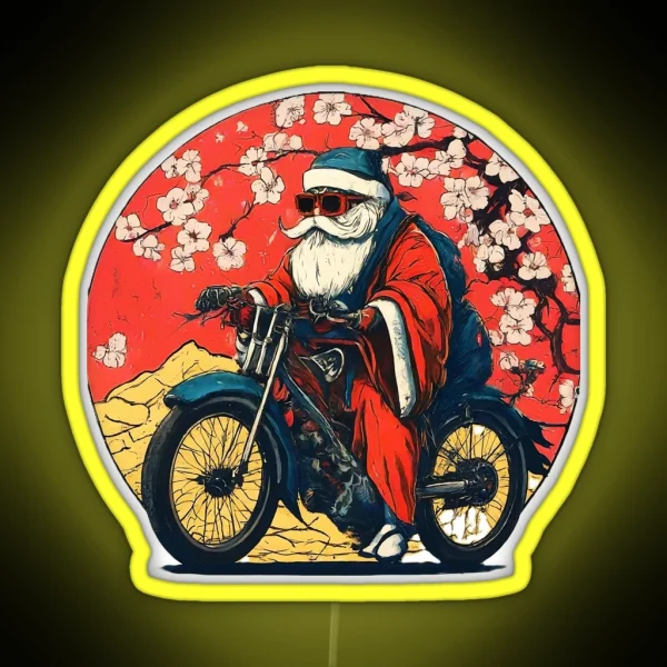 Cool Santa Claus Riding Motorcycle Christmas Santa Biker Holiday Santa Unique Santa Claus RGB Neon Sign