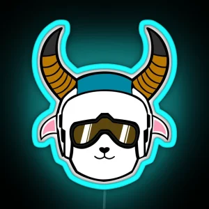 Cool Skiing Helmet Goat RGB Neon Sign