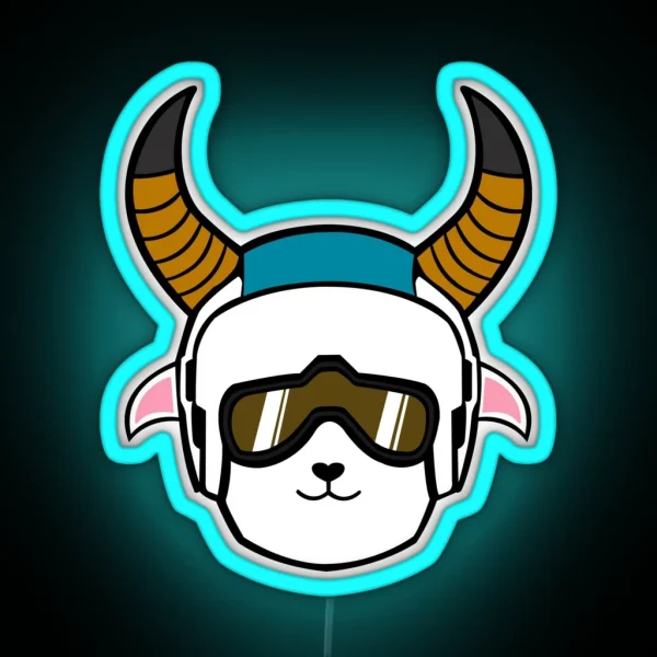 Cool Skiing Helmet Goat RGB Neon Sign