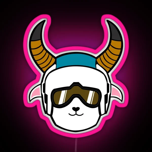 Cool Skiing Helmet Goat RGB Neon Sign