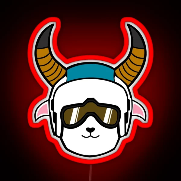 Cool Skiing Helmet Goat RGB Neon Sign