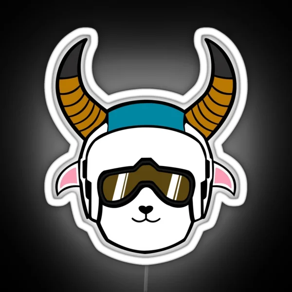 Cool Skiing Helmet Goat RGB Neon Sign