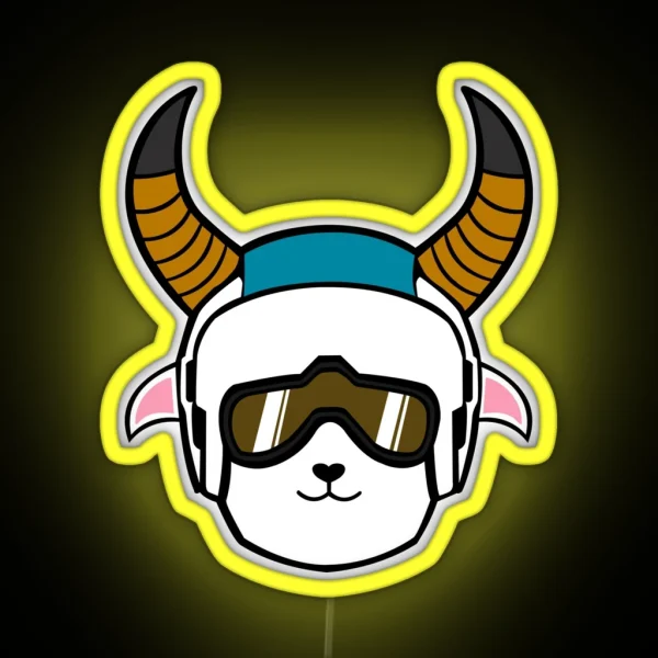 Cool Skiing Helmet Goat RGB Neon Sign