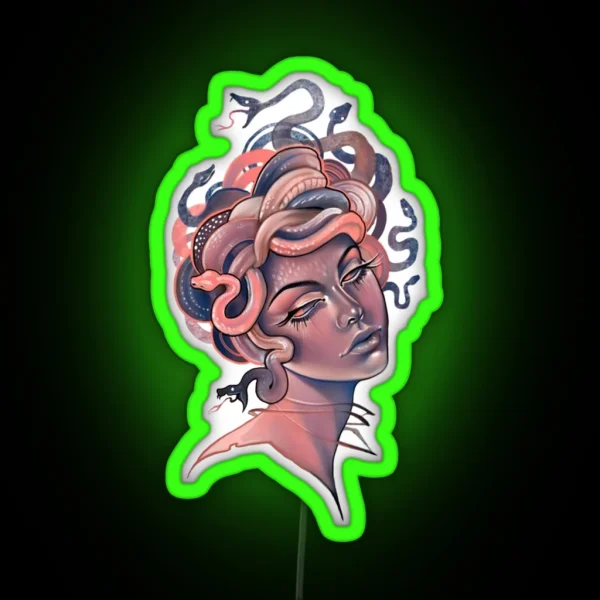 Coral And Blue Medusa Portrait RGB Neon Sign