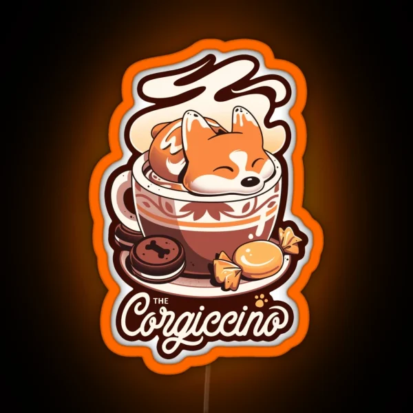 Corgi Coffee Break Cute Dog RGB Neon Sign