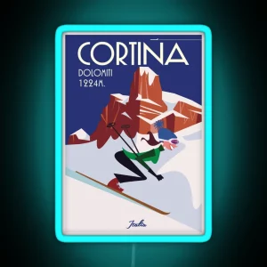 Cortina D Ampezzo Ski Poster RGB Neon Sign