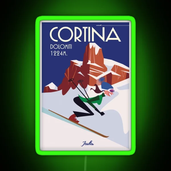 Cortina D Ampezzo Ski Poster RGB Neon Sign