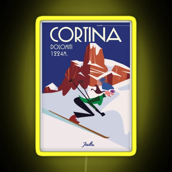 Cortina D Ampezzo Ski Poster RGB Neon Sign