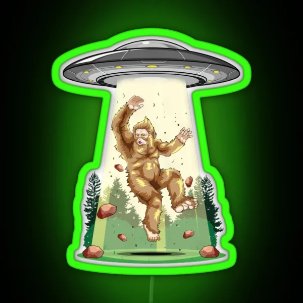 Cosmic Encounter Bigfoot Alien Abduction RGB Neon Sign