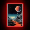 Cosmic Landscape Of Extraterrestrial Surface With Rocky Canyon Planet And Shining Stars RGB Neon Sign