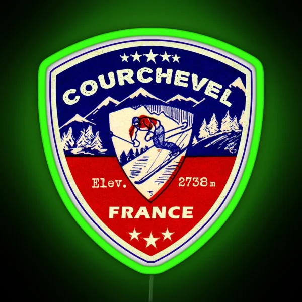 Courchevel France Skiing Ski Mountains Skier RGB Neon Sign
