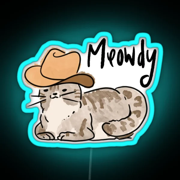 Cowboy Cat Meowdy Funny Brown RGB Neon Sign