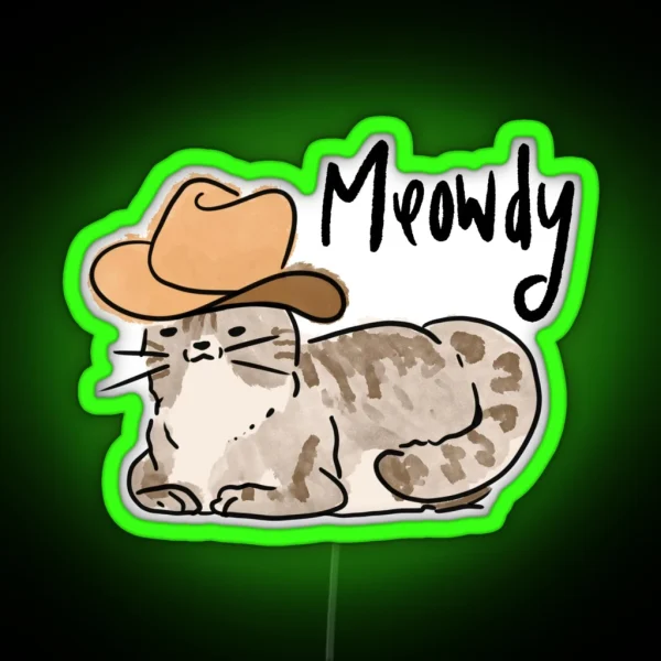 Cowboy Cat Meowdy Funny Brown RGB Neon Sign
