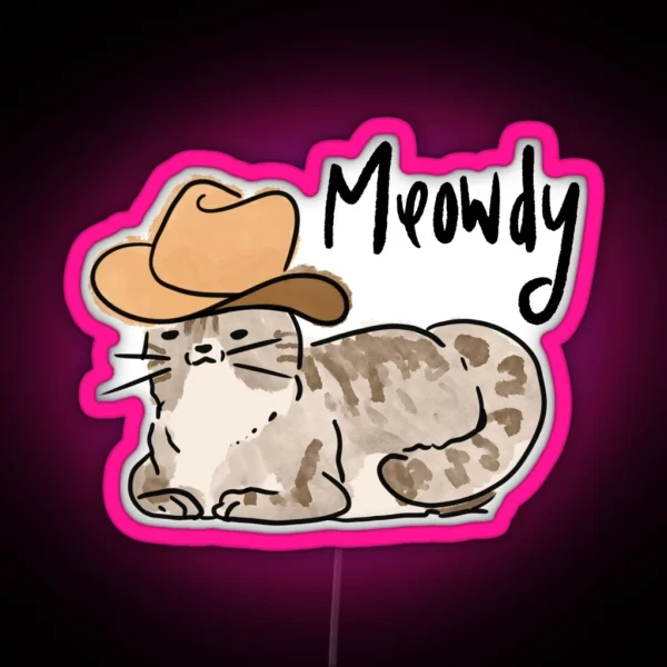 Cowboy Cat Meowdy Funny Brown RGB Neon Sign