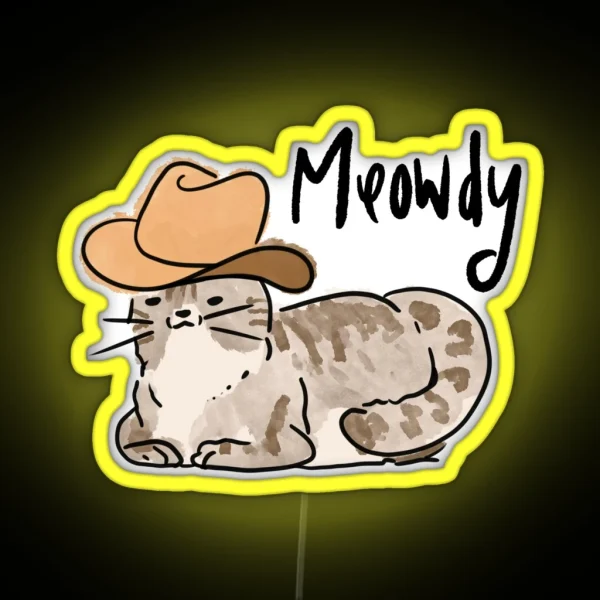 Cowboy Cat Meowdy Funny Brown RGB Neon Sign