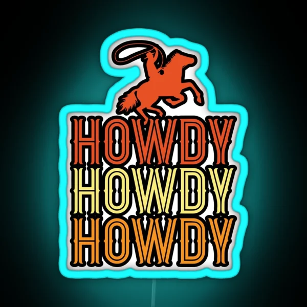 Cowboy On A Horse Howdy Design RGB Neon Sign