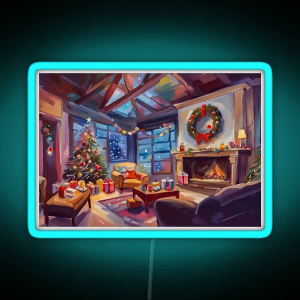 Cozy And Warm Christmas Cabin With Christmas Tree RGB Neon Sign