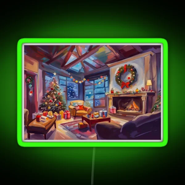 Cozy And Warm Christmas Cabin With Christmas Tree RGB Neon Sign