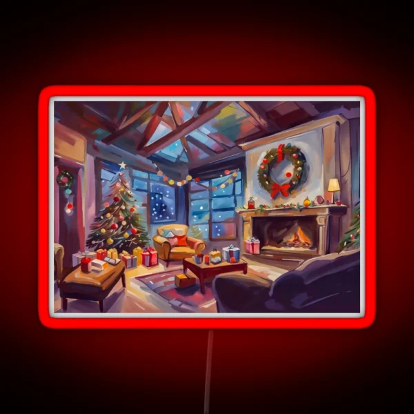Cozy And Warm Christmas Cabin With Christmas Tree RGB Neon Sign