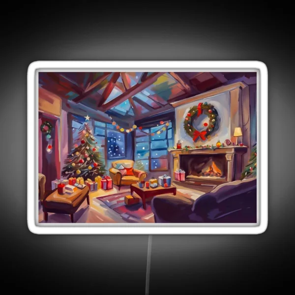 Cozy And Warm Christmas Cabin With Christmas Tree RGB Neon Sign