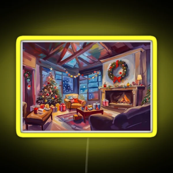 Cozy And Warm Christmas Cabin With Christmas Tree RGB Neon Sign