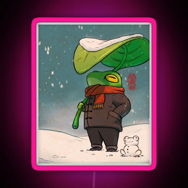 Cozy Bundled Up Frog For Winter RGB Neon Sign