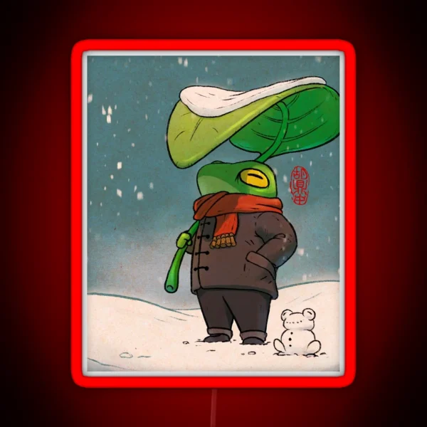 Cozy Bundled Up Frog For Winter RGB Neon Sign