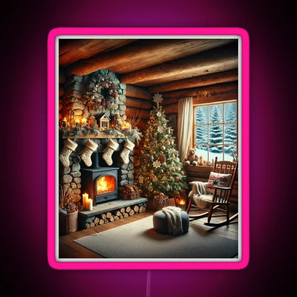 Cozy Christmas In A Rustic Cabin RGB Neon Sign