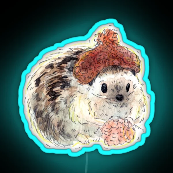 Cozy Knitting Hedghog RGB Neon Sign