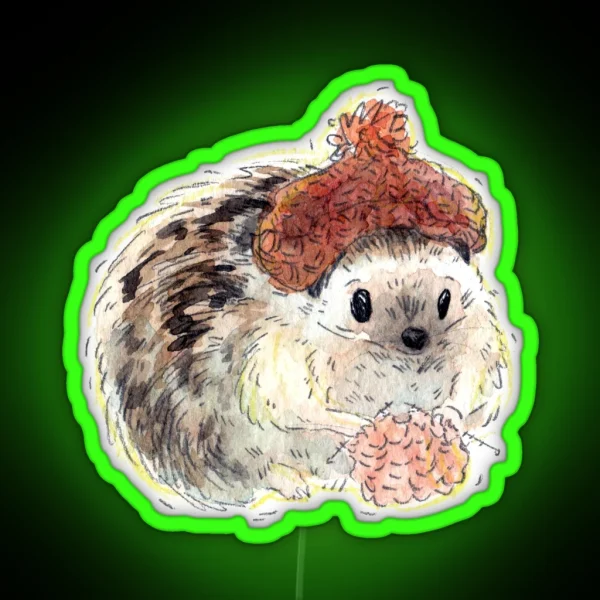 Cozy Knitting Hedghog RGB Neon Sign
