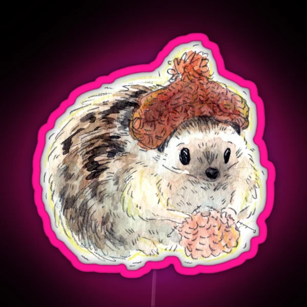 Cozy Knitting Hedghog RGB Neon Sign